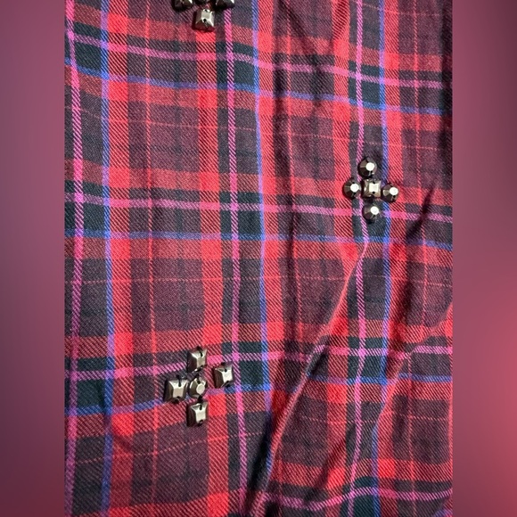 Halogen Burgundy Plaid Embellished Button Down Shirt - Picture 4 of 7